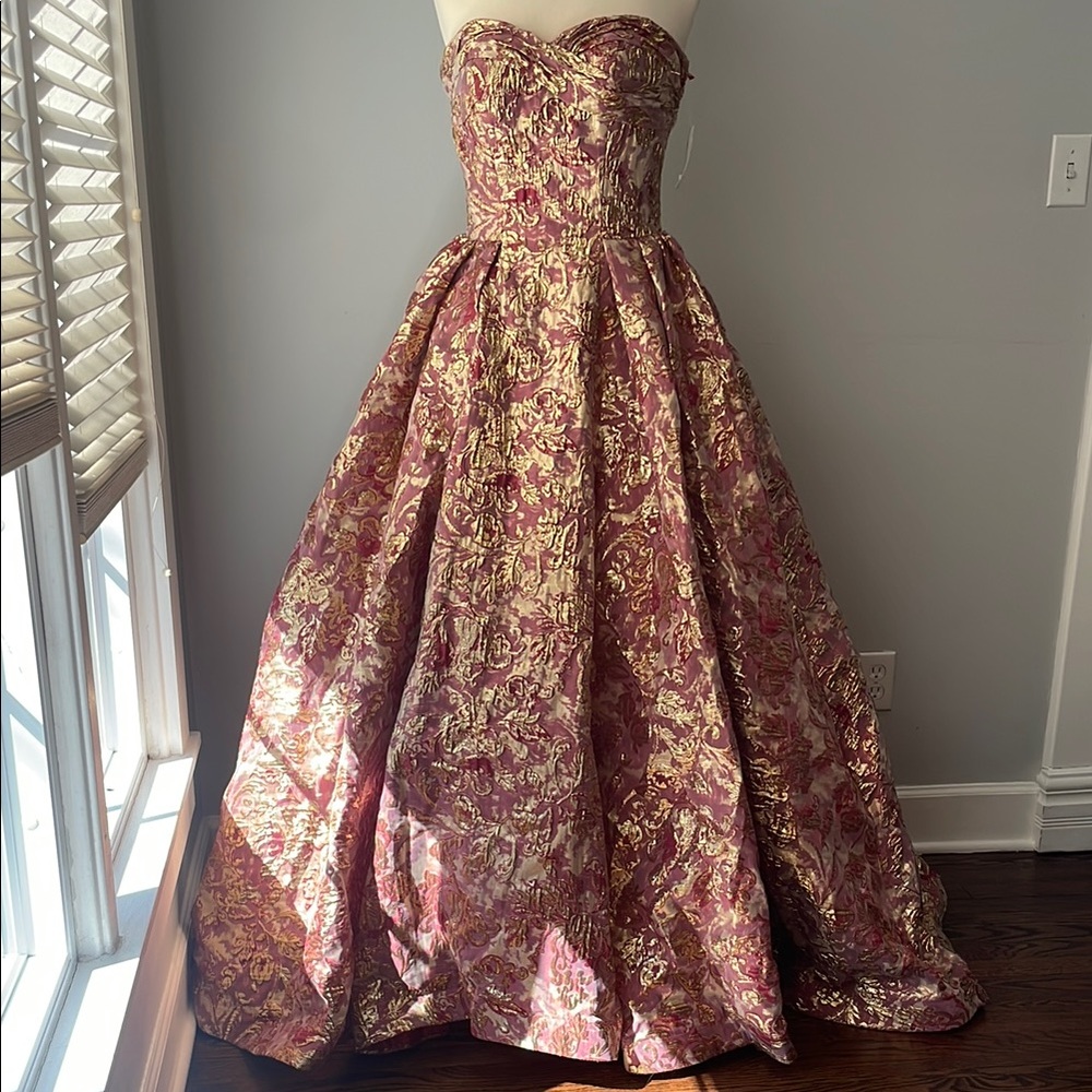 Mac Duggal Elegant Floral Strapless Gown